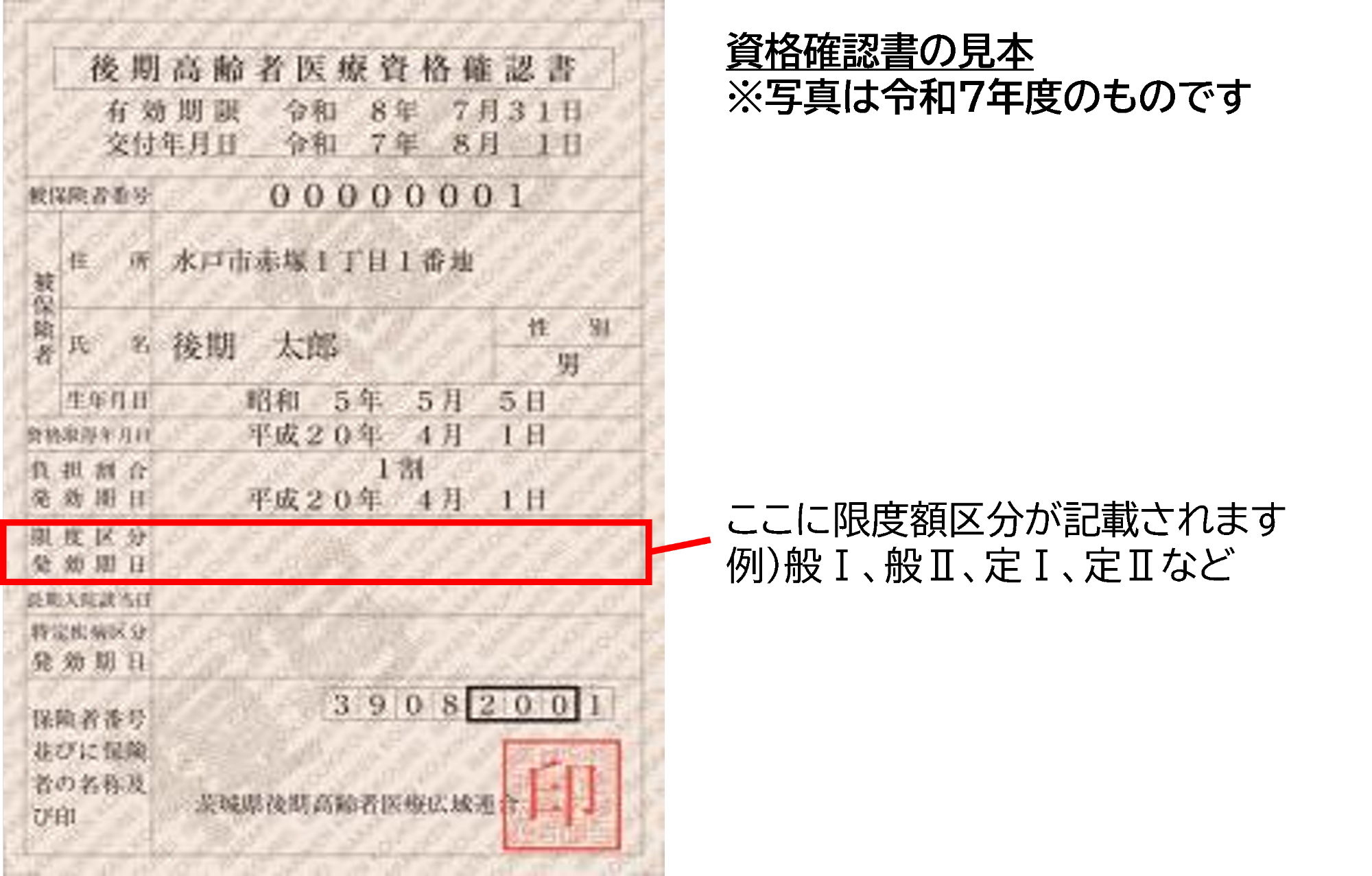 資格確認書(限度額区分)