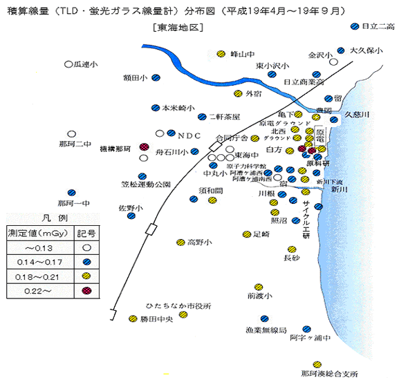 積算線量（TLD・蛍光ガラス線量計）分布図