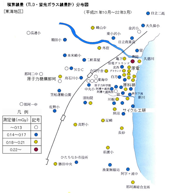 積算線量（TLD・蛍光ガラス線量計)分布図