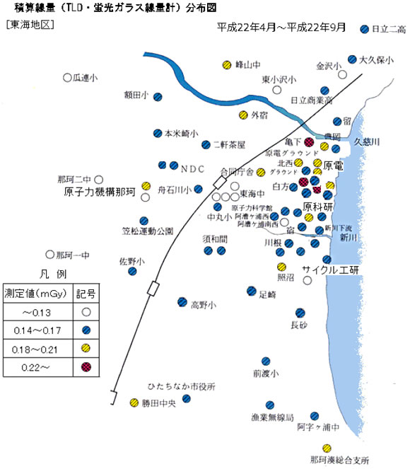 積算線量（TLD・蛍光ガラス線量計）分布図