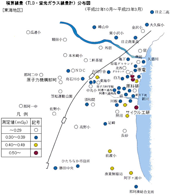 積算線量（TLD・蛍光ガラス線量計）分布図