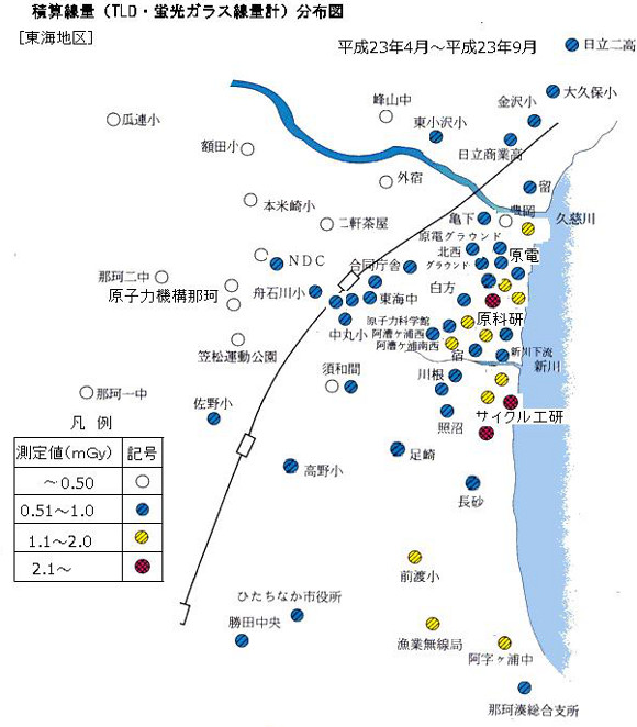 積算線量（TLD・蛍光ガラス線量計）分布図