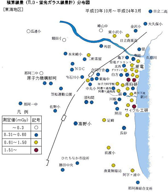 積算線量（TLD・蛍光ガラス線量計）分布図"