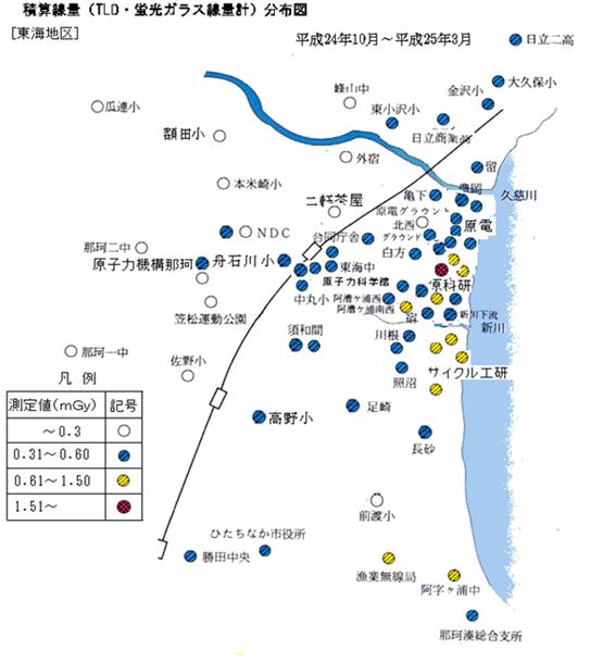 積算線量（TLD・蛍光ガラス線量計）分布図"