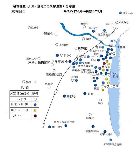 積算線量（TLD・蛍光ガラス線量計）分布図"